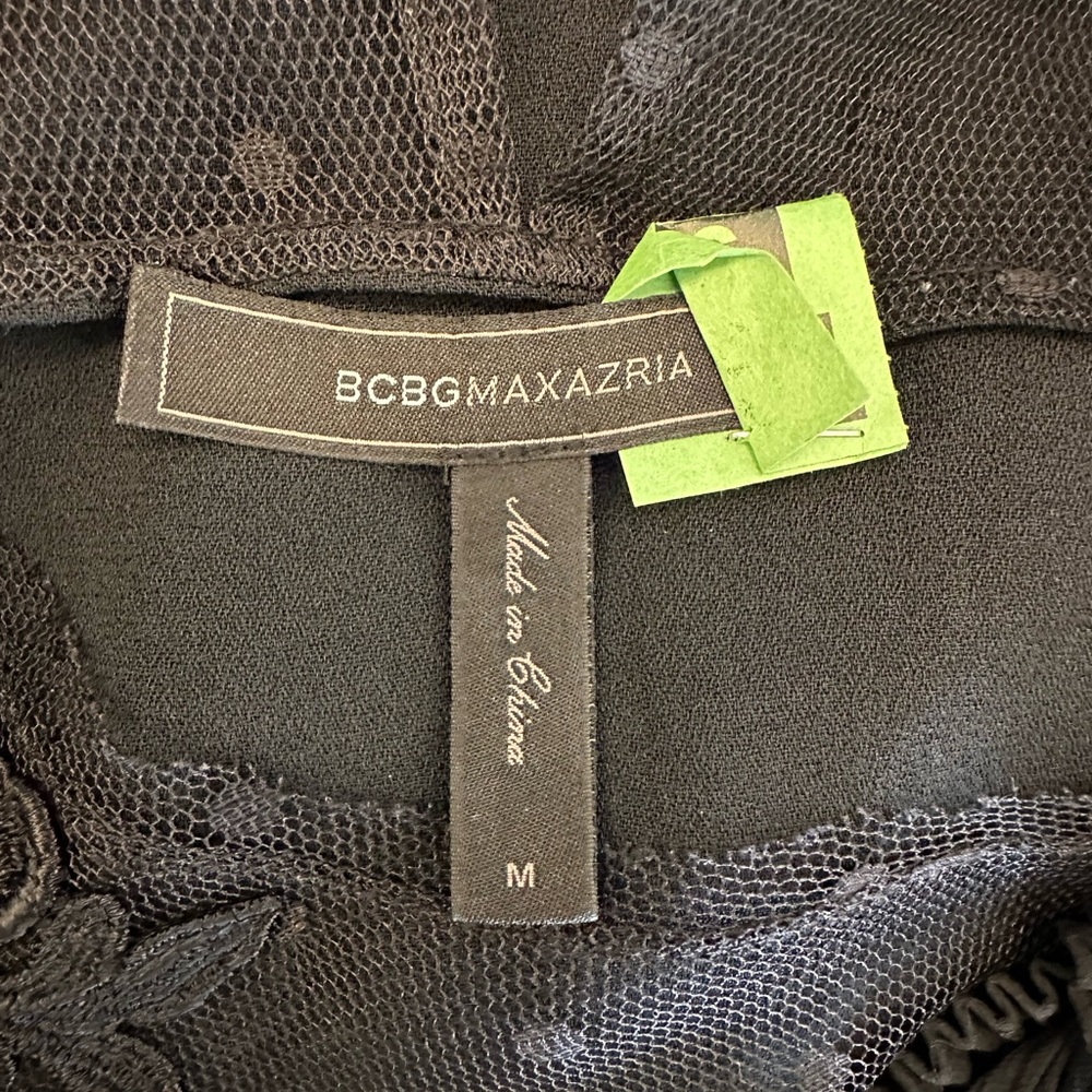BCBGMaxAzria Elegant Black Ruffled Cocktail Dress with Lace, Sleeveless, Size M - Picture 8 of 12